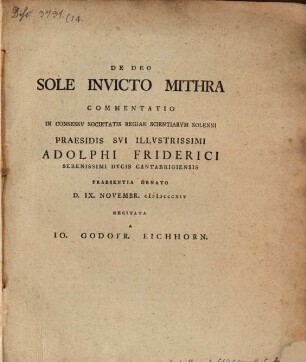 De deo Sole invicto Mithra commentatio