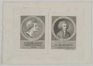 Doppelbildnis des Etienne und Joseph Montgolfier und Bildnis des Blanchard