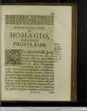 Disputatio XXIX. De Homagio, Deo Duce