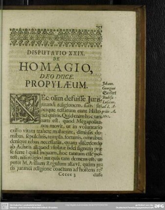 Disputatio XXIX. De Homagio, Deo Duce