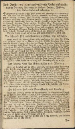Post-Bericht, wie die ordinär-fahrende Posten auf nachbenannte Orte und Gegenden in hießiger Herzogl. Residenz-Stadt Gotha abgehen und ankommen ...