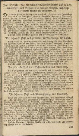 Post-Bericht, wie die ordinär-fahrende Posten auf nachbenannte Orte und Gegenden in hießiger Herzogl. Residenz-Stadt Gotha abgehen und ankommen ...