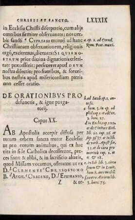 De Orationibus Pro defunctis, & igne purgatorii. Caput XX.