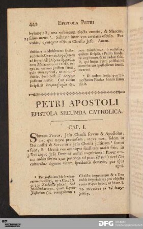 Petri Apostoli Epistola Secunda Catholica.