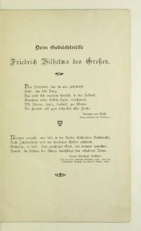 Dem Gedächtnisse Friedrich Wilhelms des Großen
