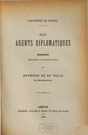 Des agents diplomatiques : Dissertation