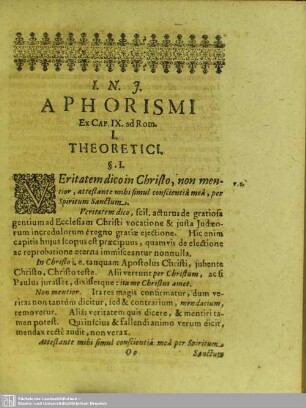 Aphorismi Ex Cap. IX. ad Rom.