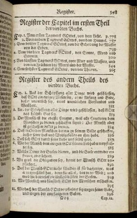 Register der Capitel im ersten Theil des vierdten Buchs – Register des andern Theils des vierdten Buchs