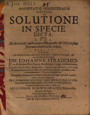Disputatio Inauguralis Iuridica De Solutione In Specie Dicta