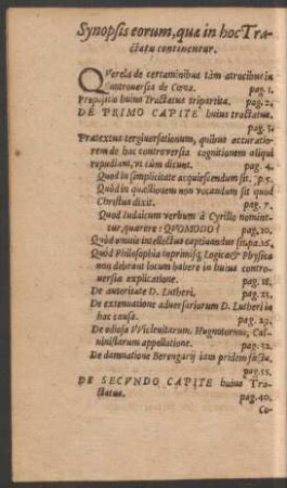 Synopsis eorum, quae in hoc Tractatu continentur.