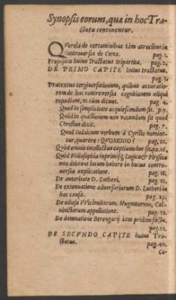 Synopsis eorum, quae in hoc Tractatu continentur.