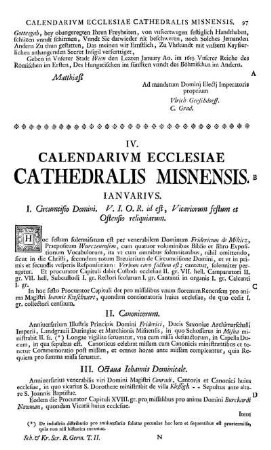 IV. Calendarium Ecclesiae Cathedralis Misnensis.