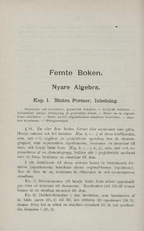 Femte Boken. Nyare Algebra.