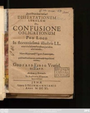 Dissertationem Legalem De Confusione Obligationum