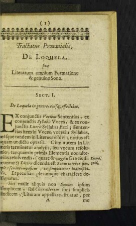 Tractatus Prooemialis, De Loquela, sive Literatum ... [Sect. I.- Sect IV.]