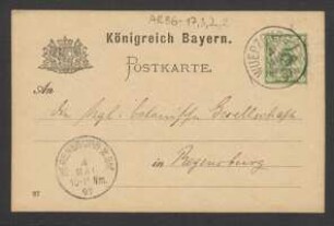 Brief von Otto Appel an Regensburgische Botanische Gesellschaft