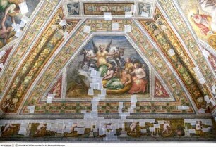 Dekoration mit Grotesken und Bildfeldern mit Chronos, den Parzen und Cupid; den vier Tageszeiten; Putten, Aurora mit Tithonus (Morgendämmerung)
