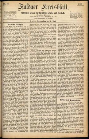 Erste Ausgabe vom Donnerstag, den 11. Mai 1882.