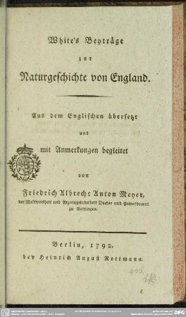 White's Beyträge zur Naturgeschichte von England