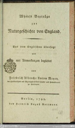 White's Beyträge zur Naturgeschichte von England