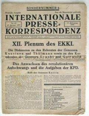 Bulletin der internationalen kommunistischen Presse zum XII. Plenum des EKKI