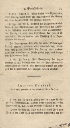 Zweites Kapitel. Von den gemeinen logarithmischen Tafeln