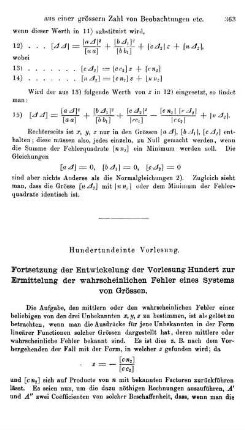 101. Fortsetzung der Entwickelung der Vorlesung Hundert zur Ermittelung der wahrscheinlichen Fehler eines Systems von Grössen.