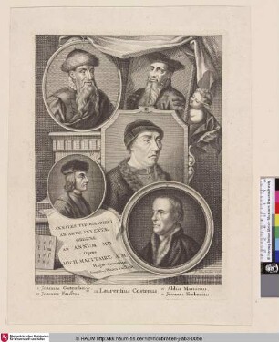 Joannes Guttemberg, Joannes Faustus, Laurentius Costerus Aldus Manucius, Joannes Frobenius