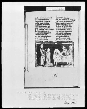 Rudolf von Ems, Weltchronik — Elias erweckt das Kind der Witwe von den Toten, Folio 328verso