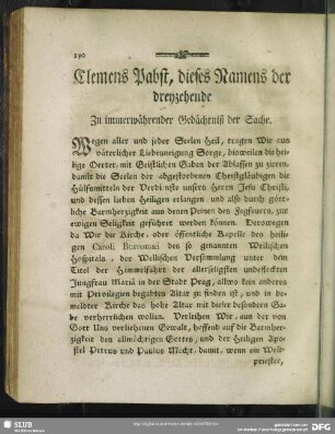 Clemens Pabst, dieses Namens der dreyzehende Zu immerwährender Gedächtniß der Sache