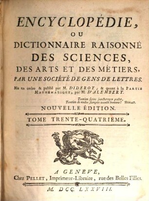 Encyclopédie, ou dictionnaire raisonné des sciences, des arts et des métiers, 34. [Tra - Vep]