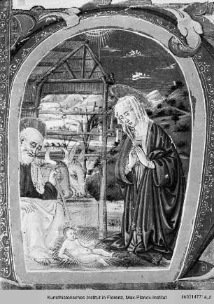 Antiphonar A : Historisierte Initiale H: Anbetung des Kindes