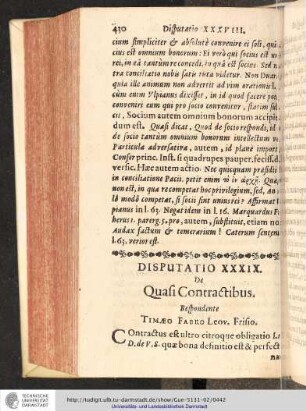 Disputatio XXXIX. De Quasi Contractibus