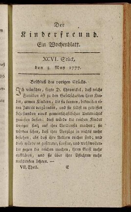 XCVI. Stück, den 3. May 1777
