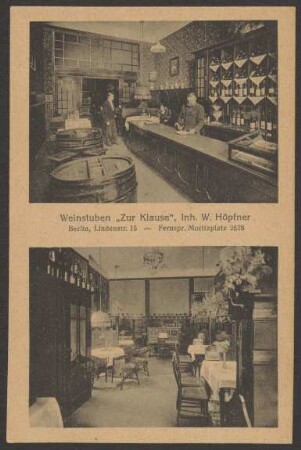 Ansichtskarte „Weinstuben ‚Zur Klause‘“, Lindenstraße 15