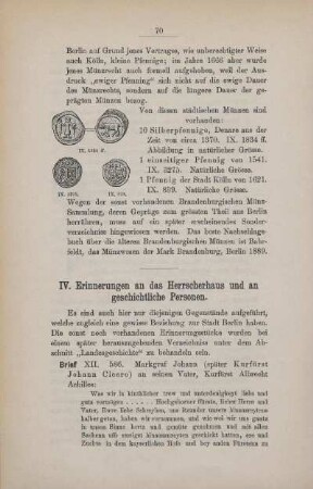 IV. Erinnerungen an das Herrscherhaus und an geschichtliche Personen