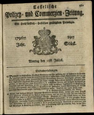 29tes Stueck, Montag den 18ten Julius 1796