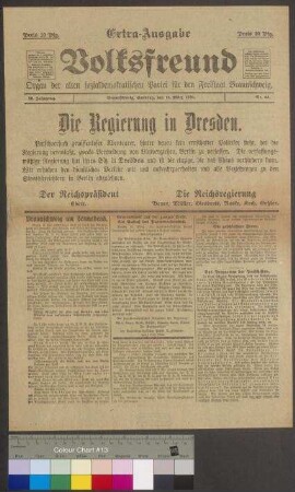 Sonderausgabe des Braunschweiger Volksfreundes vom 14. März 1920 zum Putschversuch in Berlin (Kapp-Lüttwitz-Putsch) und Umzug der Reichsregierung nach Dresden