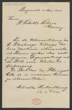 Brief an B. Schott's Söhne : 04.05.1905