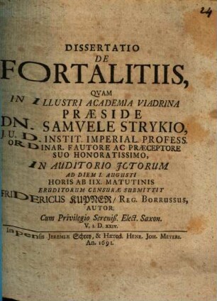 Dissertatio De Fortalitiis