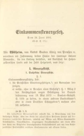 Einkommensteuergesetz. Vom 24. Juni 1891