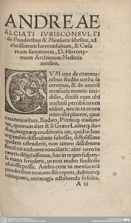 ANDREAE ALCIATI IURISCONSULTI de Ponderibus & Mensuris libellus,...