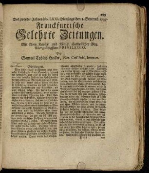 No. LXXI. Dienstags den 3. Septemb. 1737 - No. LXXX. Freytags den 4. Octob. 1737