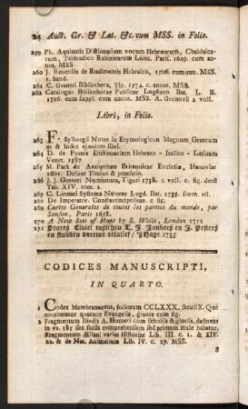 Codices Manuscripti, In Quarto.