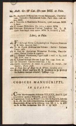Codices Manuscripti, In Quarto.
