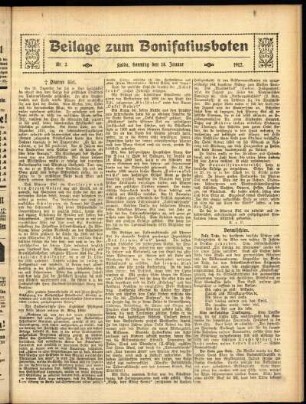 Zweite Ausgabe vom Sonntag, den 14. Januar 1912.
