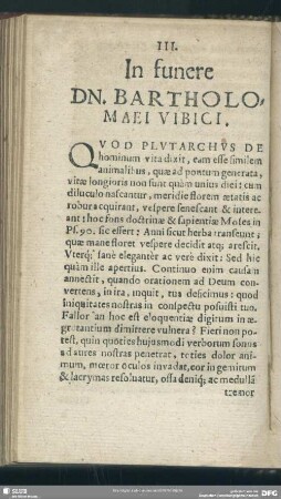 III. In funere Dn. Bartholomaei Vibici