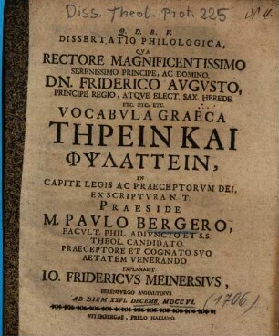 Dissertatio Philologica ... Vocabvla Graeca Tērein Kai Phpslattein