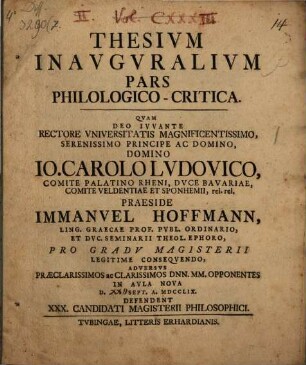 Thesium inauguralium pars philologico-critica