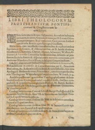 Libri Theologorum Protestantium, Pontificiorum & Cinglianorum latine scripti.
